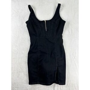 Guess Dress Mini Women's Size Large Black Tank Top Zippers Slits Denim Party